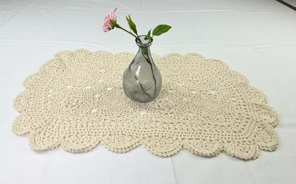 Handmade Cream Crochet Table Runner or Doily with Scalloped Edge